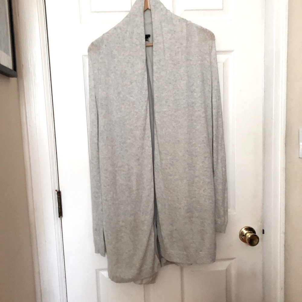 Theory Light Gray Cotton /Cashmere Silk lined  Long open Cardigan Lightweight S